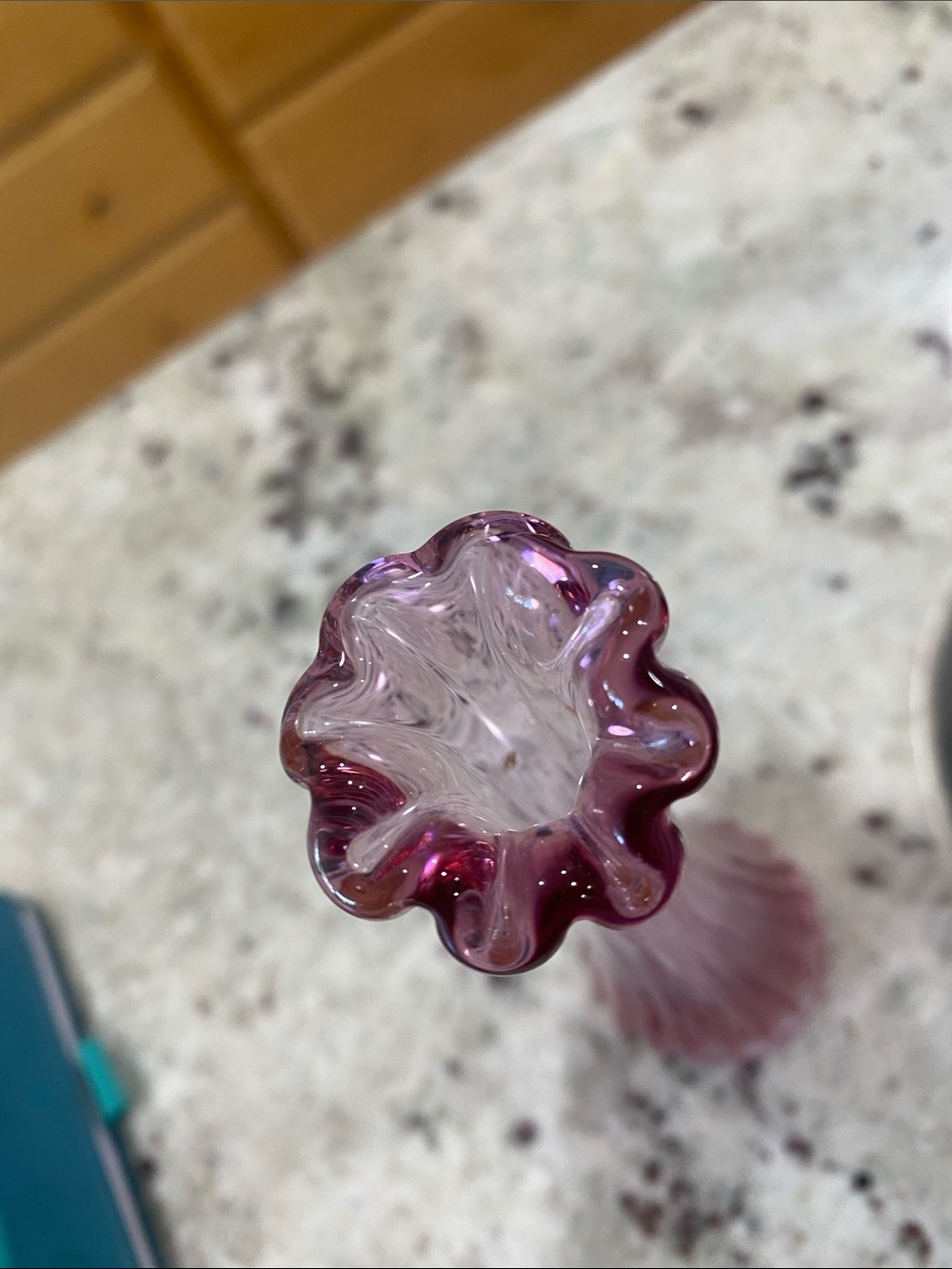 Fenton Pink Ribbed Bud Vase with Ruffled Rim - Picture 2 of 5